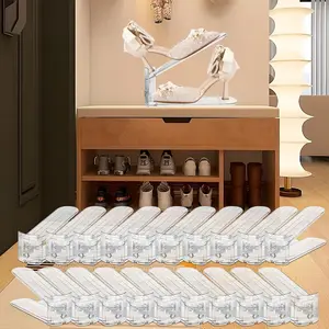20PACK Adjustable Shoe Slots Organizer for Closet Transparent Plastic Shelf Buckle Insert Space Savers Double Layer Stack Racks Durable