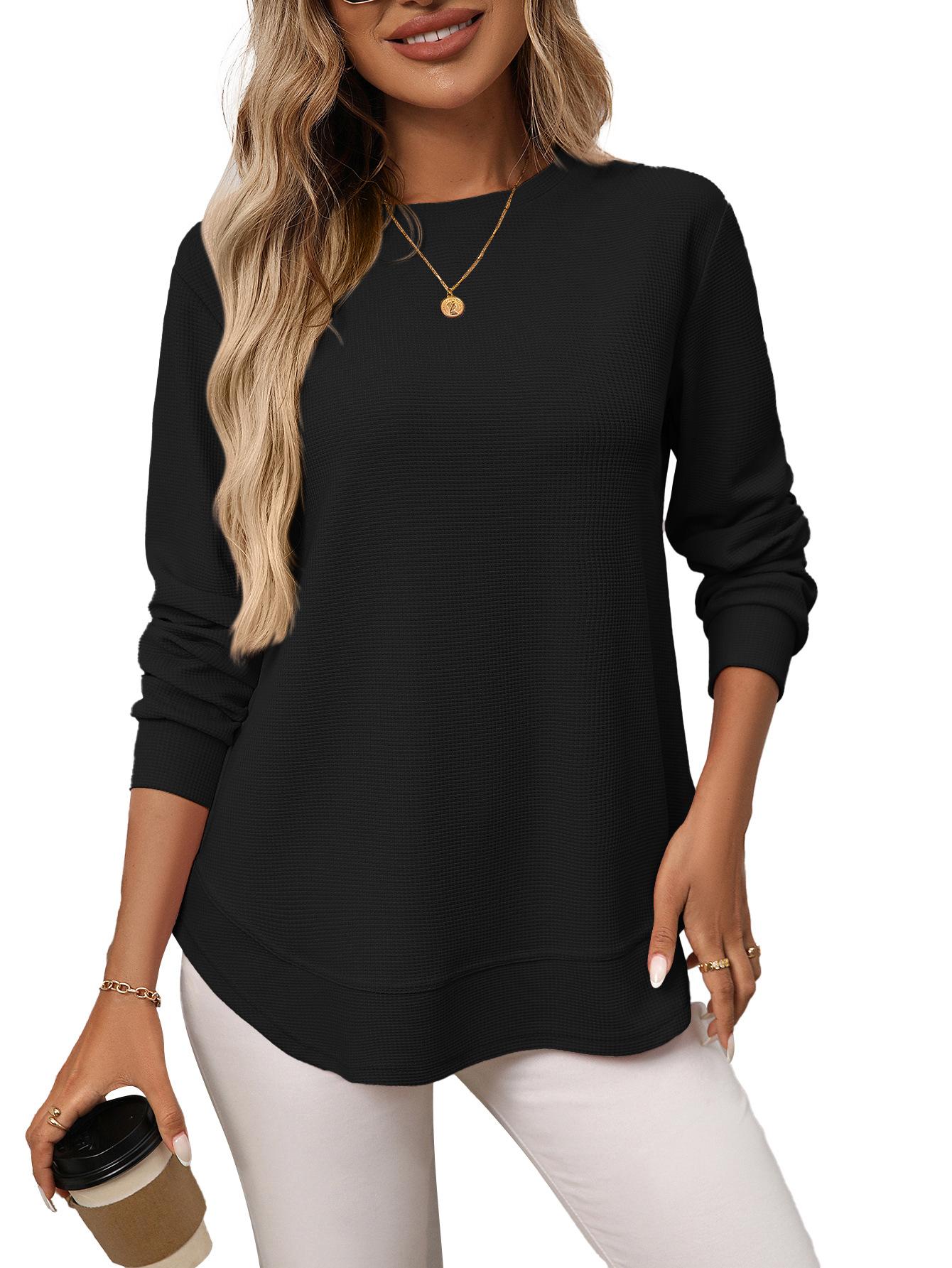 Women's Casual Long Sleeve Waffle Knit Top, Soft Lightweight Pullover Shirt for Fall Daily Wear, Work, Coffee Dates & Weekend Outings