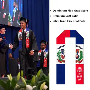 Full Dominican National Coat of Arms Grad Sash, Red Blue Flag 2026 Commencement Stole，Stole Print Sash for Study Abroad International Students Class of 2026 Silky SatinCapeShawl Set，cords for graduati