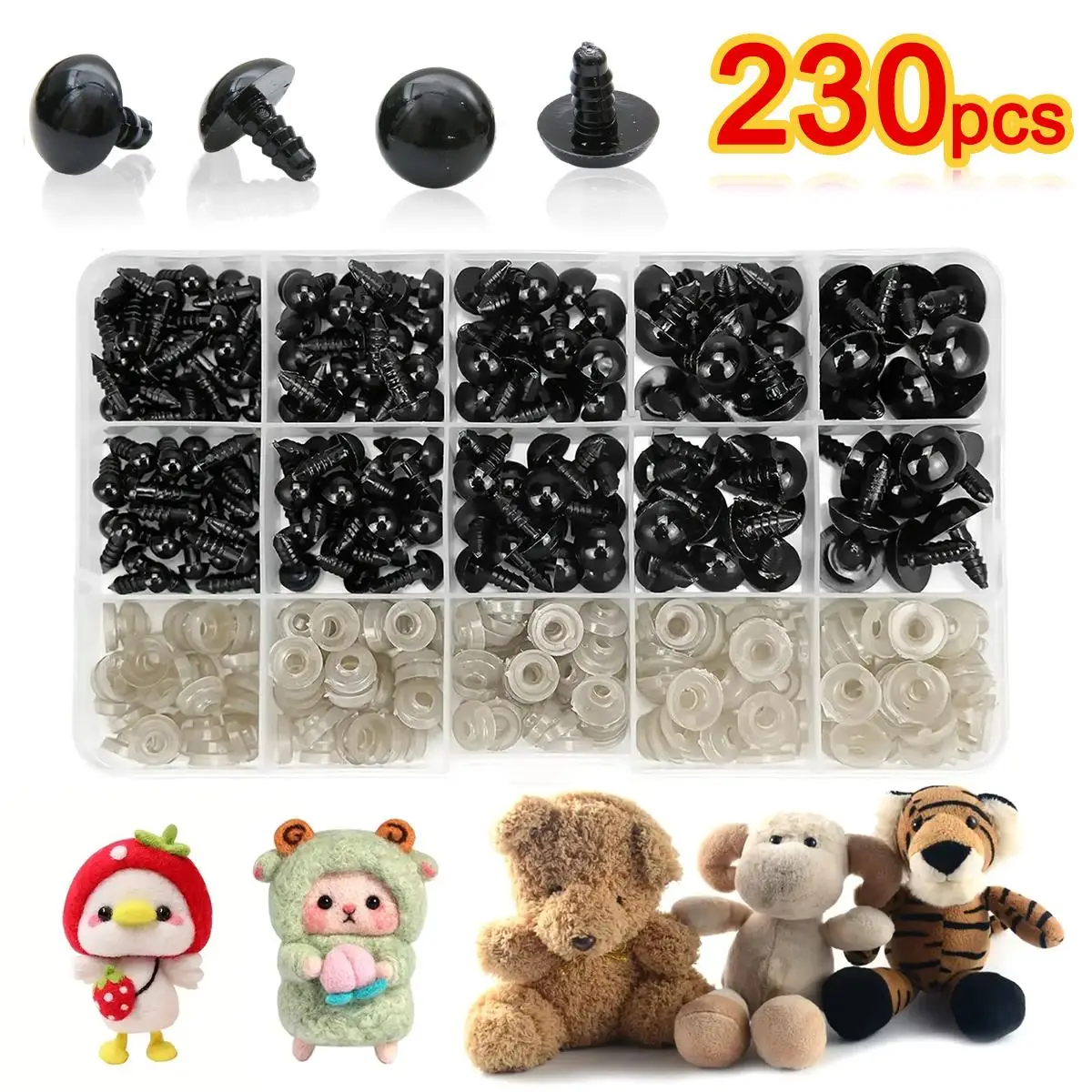 Craft Doll Eye & Teddy Bear Nose with Gasket Friendship Bracelet Kit, 1 Set Mixed Size Safety Eyes & Noses for DIY Craft, Crochet Toy & Stuffed Animal