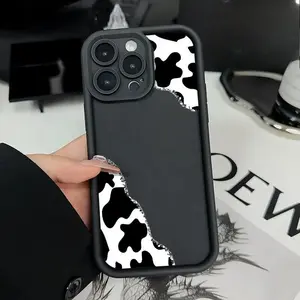 Cow Print Corner Smartphone Casing, Cellphone Handheld Accessories for iPhone 11/12/13/14/15/16/17 Pro, ProMax, Plus, Air - Shockproof, Full Camera Protection, Durable Slim Silicone Cover