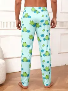 Men's Spring & Fall Sleep Pants, Casual Comfortable Cartoon Frog Print Home Wear, Soft Lounge Bottoms for Daily Use