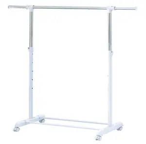Adjustable Rolling Garment Rack Metal Chrome, White, 84–121W x 44D x 123.5–163H cm