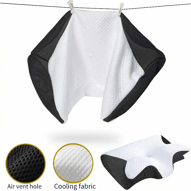 Butterfly-shaped neck pillow cover, designed with ergonomics, featuring a contoured pillow that is suitable for side, back, or abdomen sleepers. It is equipped with a breathable, Ventilation and cool mesh fabric cover.