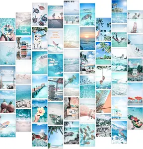 Beach Room Decor Aesthetic Pictures, Blue Photo Wall Collage Kit for Beachy Wall Decor, Ocean Room Decor, Beach Aesthetic Posters for Bedroom Decor
