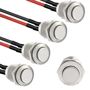5 count 12mm Momentary Push Button   Shell with pre-Wiring, IP65  Push Button ,Stainless Steel 1 Normally Open Without LED.