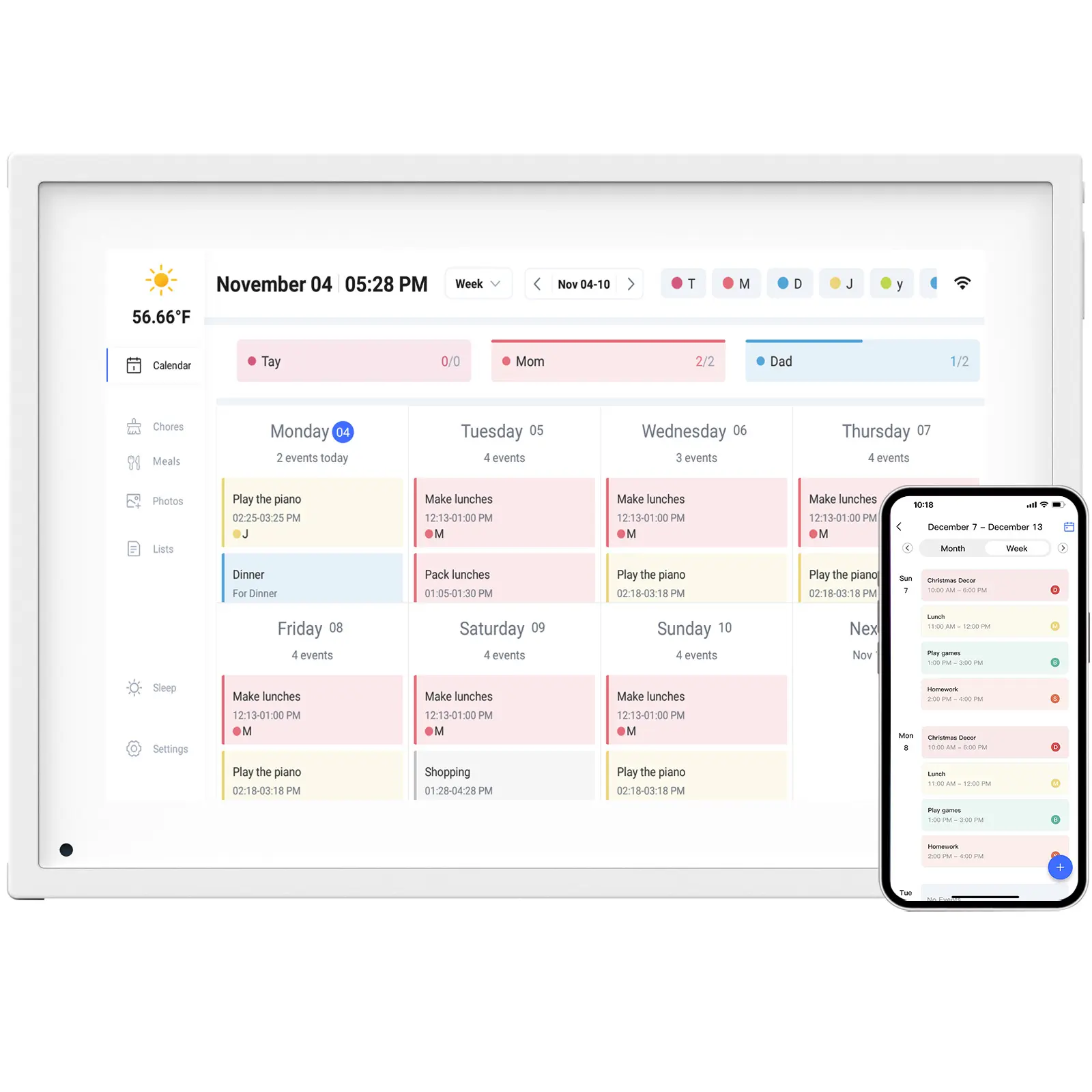 10.1 Inch Smart Digital Calendar Planner & Chore Chart, IPS HD Touchscreen Interactive Display for Family Schedules, Desk Stand Included - Share Photos/Videos summerwins