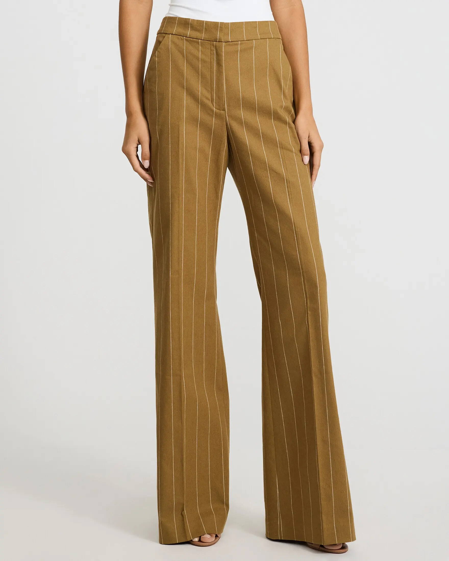 Express Editor Linen-Blend Striped High Waisted Flare Trouser