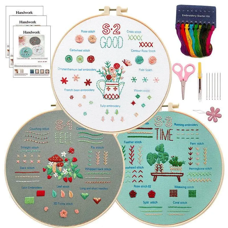 3 Piece Tarot Astrology Embroidery Starter Kit, Beginner Friendly, Includes Patterns and Instructions, Sewing Practice Set, Embroidery Design