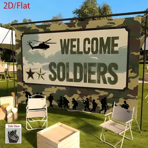 1pc Military-Themed Welcome Soldiers Camouflage Fabric Banner - 2D Flat Polyester Backdrop for Home, Office, Bar, Cafe Decor, Father's Day, Birthday, Wedding & Party Background Decoration, Military Party Decorat