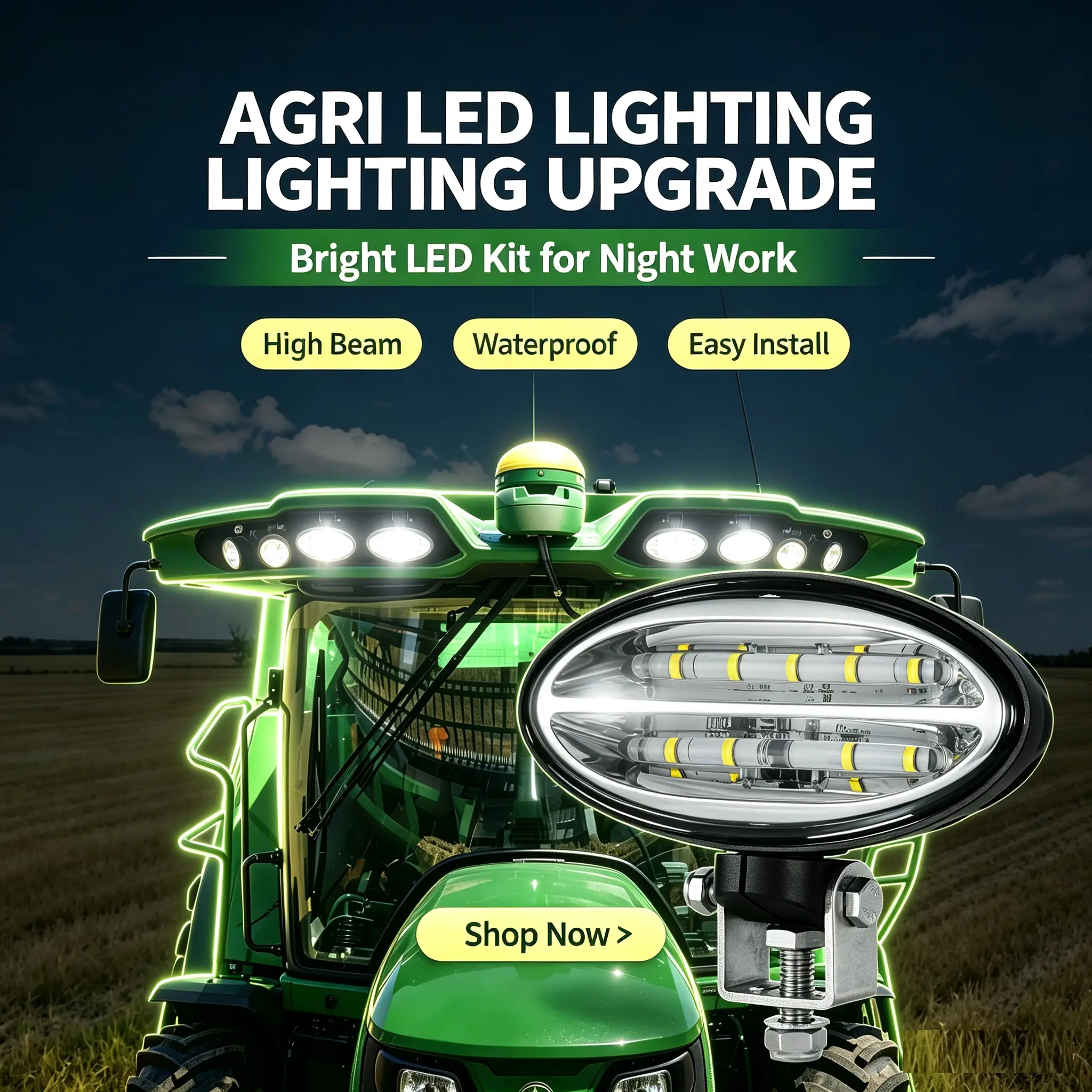 45W owal LED work light upper cab light For John Deere Combine S550, S650, S660, S670, LED Hood Light, compatible with Forage Harvester: 8100, 8200, 8300, 8400, 8500, 8600, 8700, 8800