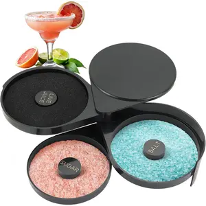3-Tier Bar Glass Rimmer Bartender Tool with Sponge FDA-Compliant Margarita Salt Rimmer Set Salt Rimmer for Cocktails 3-Tray Black Plastic Bar Accessories Bartending Supplies 1 Pack
