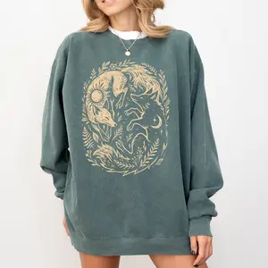 Comfort Colors Sun and Moon Fox Sweatshirt, Mystical Forest Graphic Pullover, Witchy Yin Yang Animal Crewneck, Spiritual Boho Gift