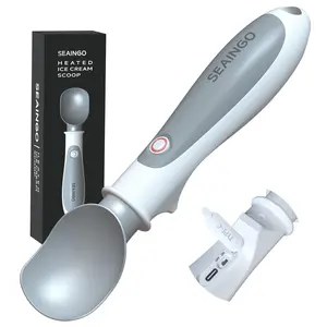 SEAINGO Non-stick Heated Ice Cream Scoop - Rechargeable, ON/OFF Safety Lock Switch, Two Warming Modes, Ergonomic Handle, Electric Kitchen Tool Scooper for Gelato, Frozen Yogurt, Sorbet & More