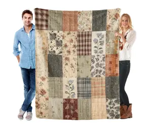 Vintage Patchwork Quilt Bedspread Multicolor Plaid Floral Soft Cozy for Queen King Beds Birthday Christmas Mother's Day Gift