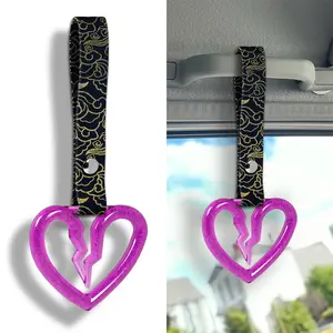JDM Broken Heart Shaped Bubble Crystal TSURIKAWA Ring Car Subway Bus Handle Hand Strap Purple Ring Japanese Fabric Strap