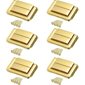 6pcs Toggle Catch Lock, 0.8" x 1.3" Hasp Lock Latch Mini Hasp Clasp with Mounting Screws for Jewelry Box Gift Box Wooden Cabinet, Bright Gold