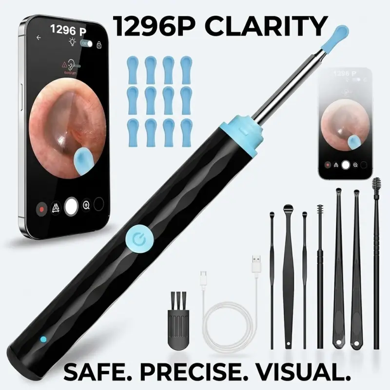Smart Visual Ear Wax Removal Tool with 1296P HD Camera, Ultra-Thin Otoscope Ear Cleaner for All Ages, Ditch Cotton Swabs