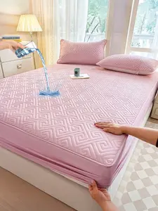 One Teen-style Fitted Sheet, Solid Plain Color, Waterproof, Breathable, Comfortable & Wrinkle Resistant, Ideal for Girls' Bedrooms, Home Bedding