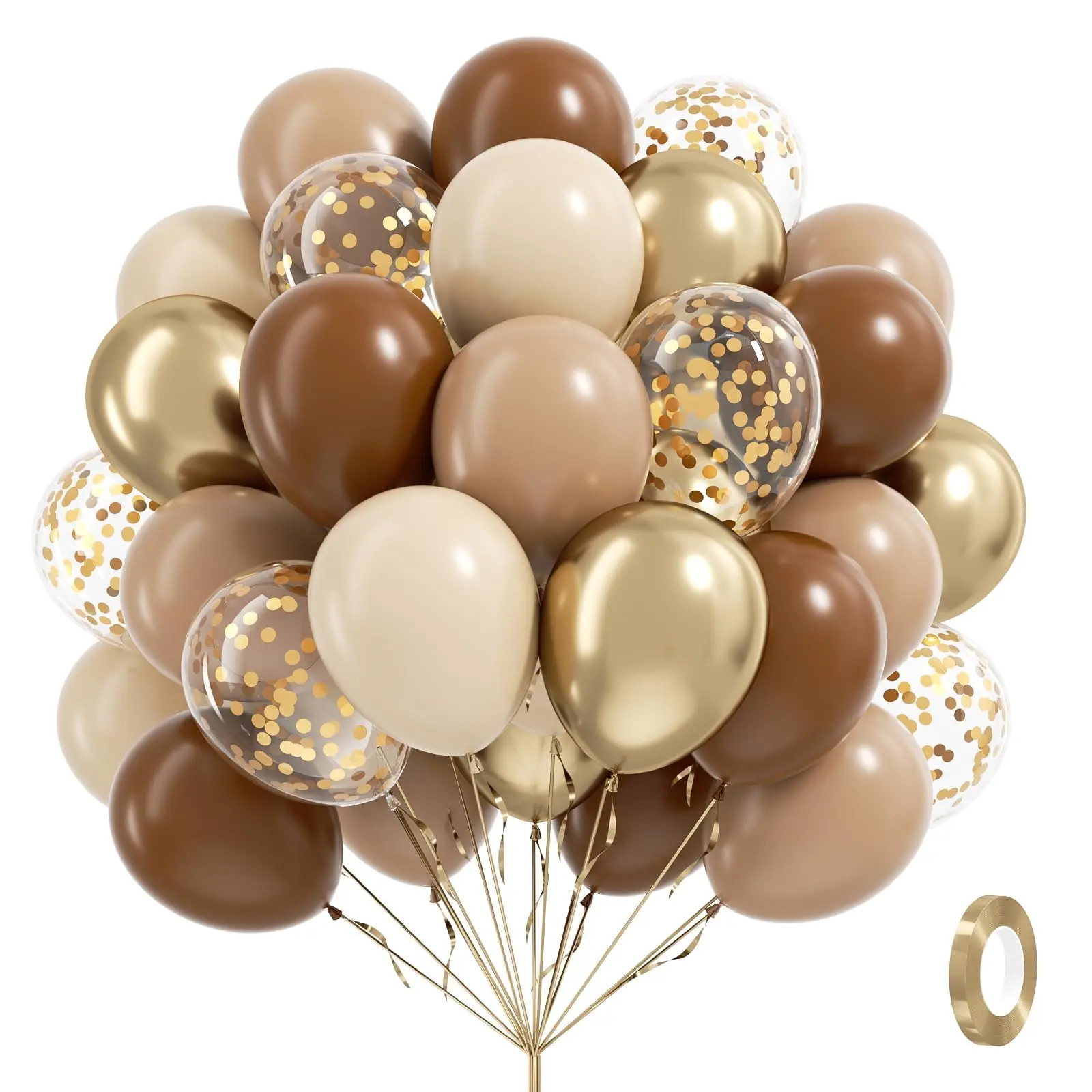 60pcs Brown Gold Balloon Set with Light Sand White Confetti Balloons for Neutral Party Decor