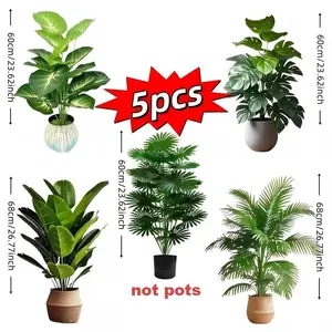 5-Piece Artificial Plant Set, 60 Large Leaves, Maintenance-Free Evergreen Money Tree, Ideal for Holidays, No Pot Included