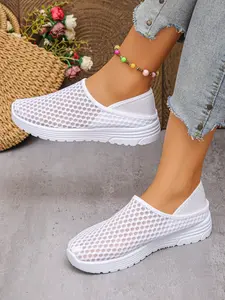 Women's Breathable Mesh Slip-On Sneakers, Lightweight Casual Footwear, Comfortable One-Step Lace-Up Design, Perfect for Daily Wear