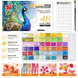 TBC The Best Crafts Color Metallic Solid Watercolor Set, Palette, Art Supplies for Painting, Travel, School, Suitable for Both Adult Beginners And Professionals