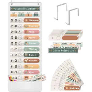 Daily Schedule Pocket Chart for Classroom with 24 Cards, Welcome Back to School Classroom Decorations, White