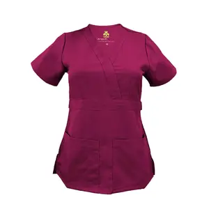Natural Uniforms Women’s Mock Wrap Scrub Top – Ultra Soft Junior Fit V-Neck Workwear Top with 3 Pockets (8115)