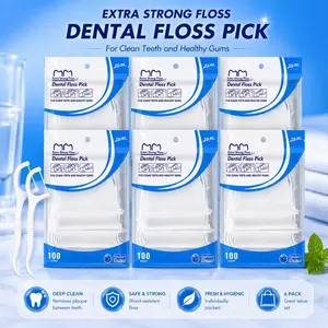 600 Count Dental Floss Picks (6 Packs of 100), Shred-Resistant Flossers for Teeth Cleaning and Oral Care