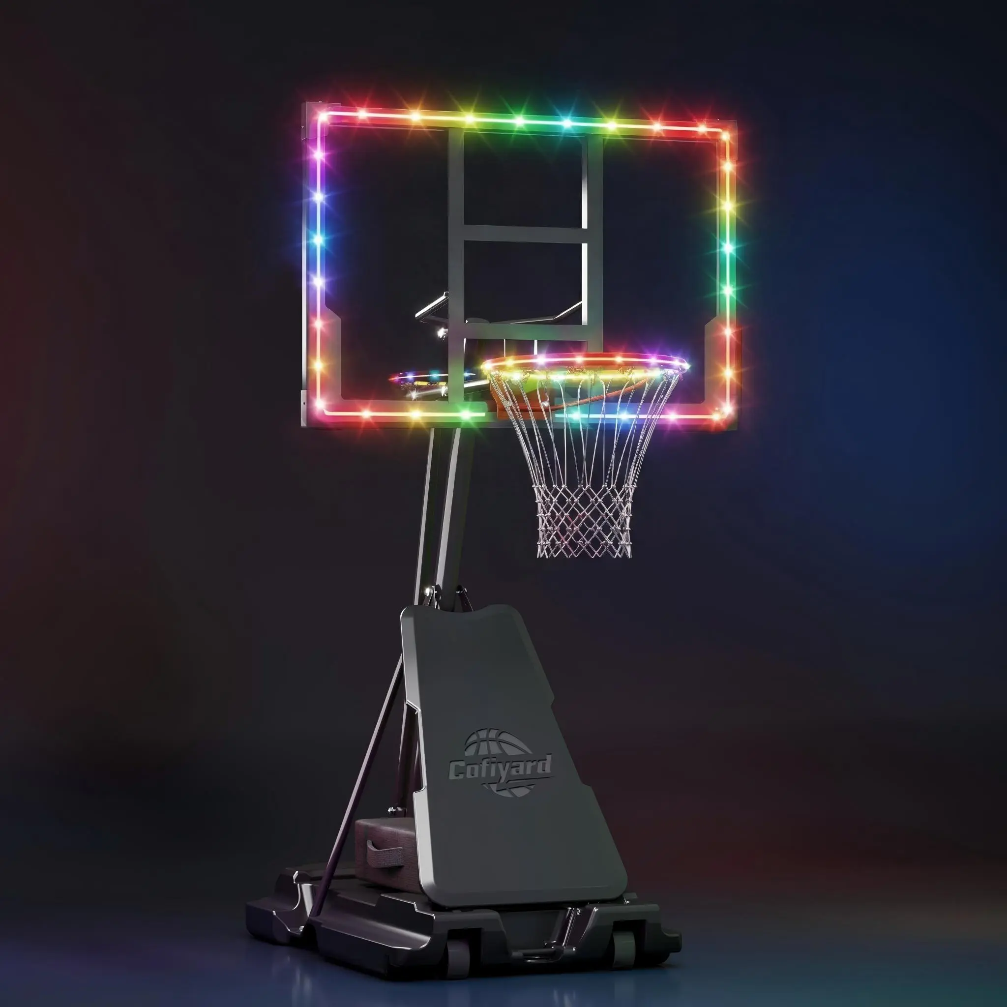 COFIYARD Portable Basketball Hoop, 44/54 Inch Backboard with LED Light, Height Adjustable 5.25-10FT, Shock Resistant Base with Sandbags, Outdoor Basketball Goal for Kids Adults Family Sports