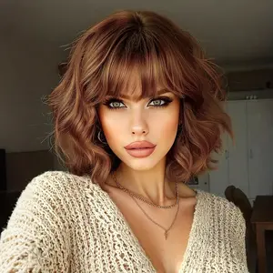 FESHFEN Invisible HD Lace Front Wig with Curtain Bangs - Natural Ash Brown Body Wave Wig for Women, Glueless & Beginner Friendly 24 inch