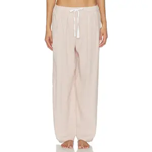 eberjey Linen Blend Relaxed Pant in Gingham White & Warm Taupe