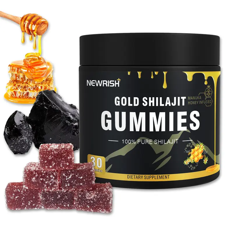 Newrish Gold Shilajit Gummies - 100% Natural & Organic - 30 Gummies with Manuka Honey Fulvic Acid & 85+ Trace Minerals for Enhanced Athletic Performance - Fitness