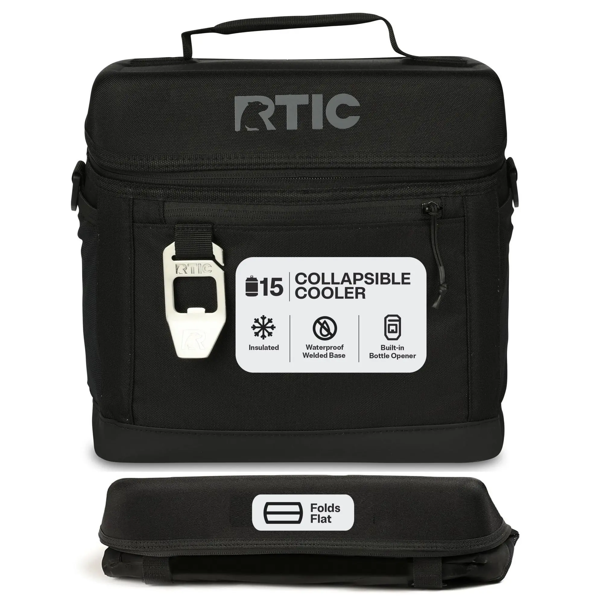 RTIC 15-Can, 16 Qt, Collapsible Soft Cooler with Bottle Opener, Black