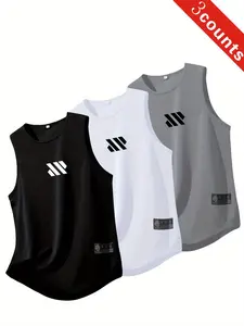 Men's 3-Pack Sleeveless Quick-Dry Sports Tank Tops, Breathable Sweat-Wicking Workout Clothes, Comfortable Gym Running Training Shirts, Sleeveless Sports Vest