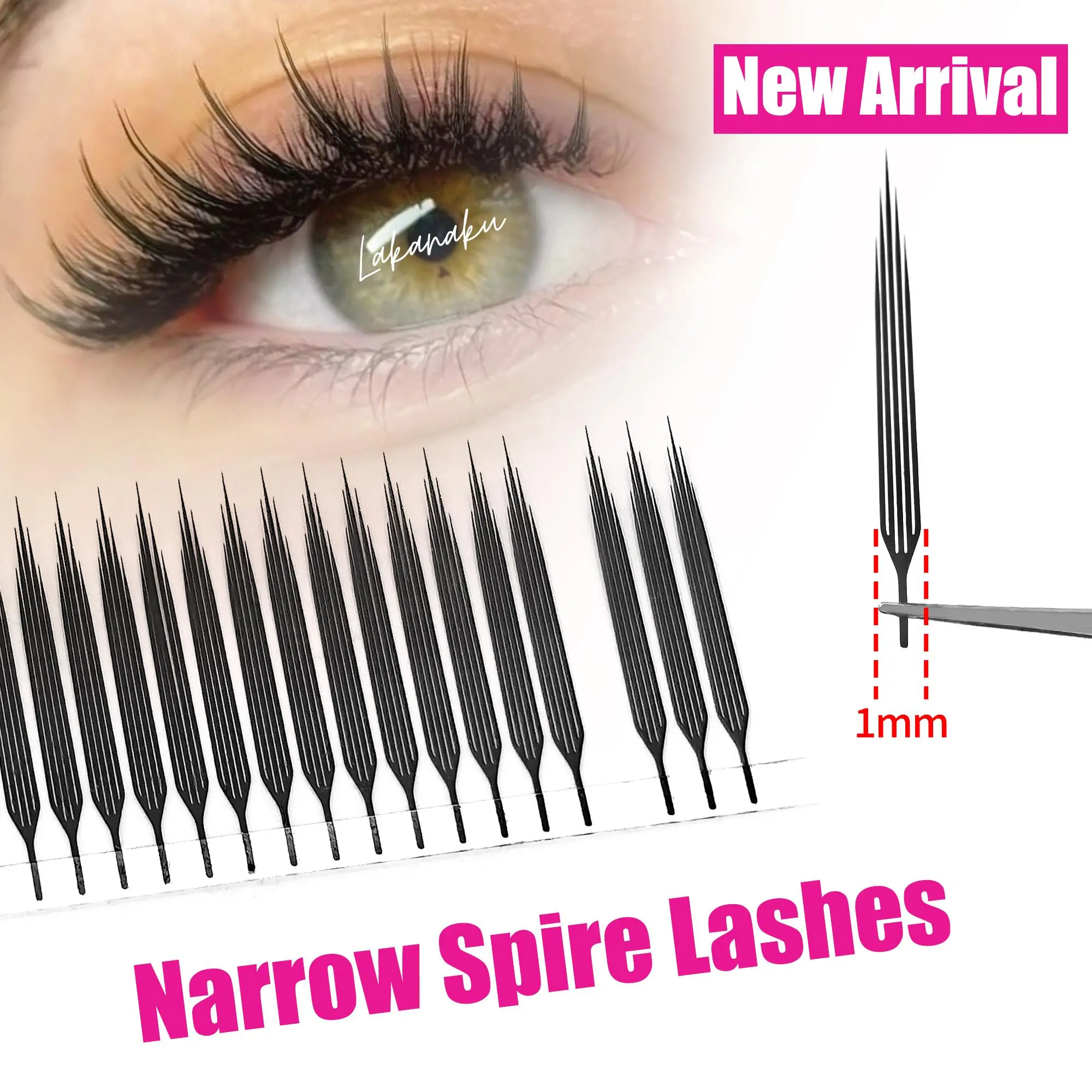 LAKANAKU New Arrival Narrow Spire Lashes Feather Individual Eyelash Extensions C D Cashmere Volume Premade Spikes Eyelashes 2026 New