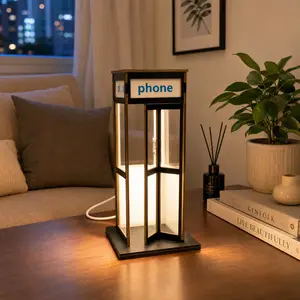 Vintage London Phone Booth Table Lamp, Retro Home Decor Night Light for Living Room, Bedroom
