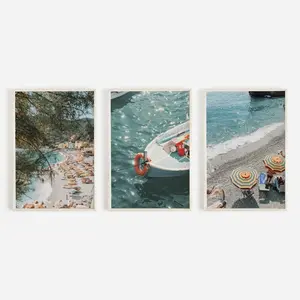 Positano Beach Set of 3  , Amalfi Beach Print Set, Beach Umbrella Wall Art,  Summer In Amalfi Poster Set