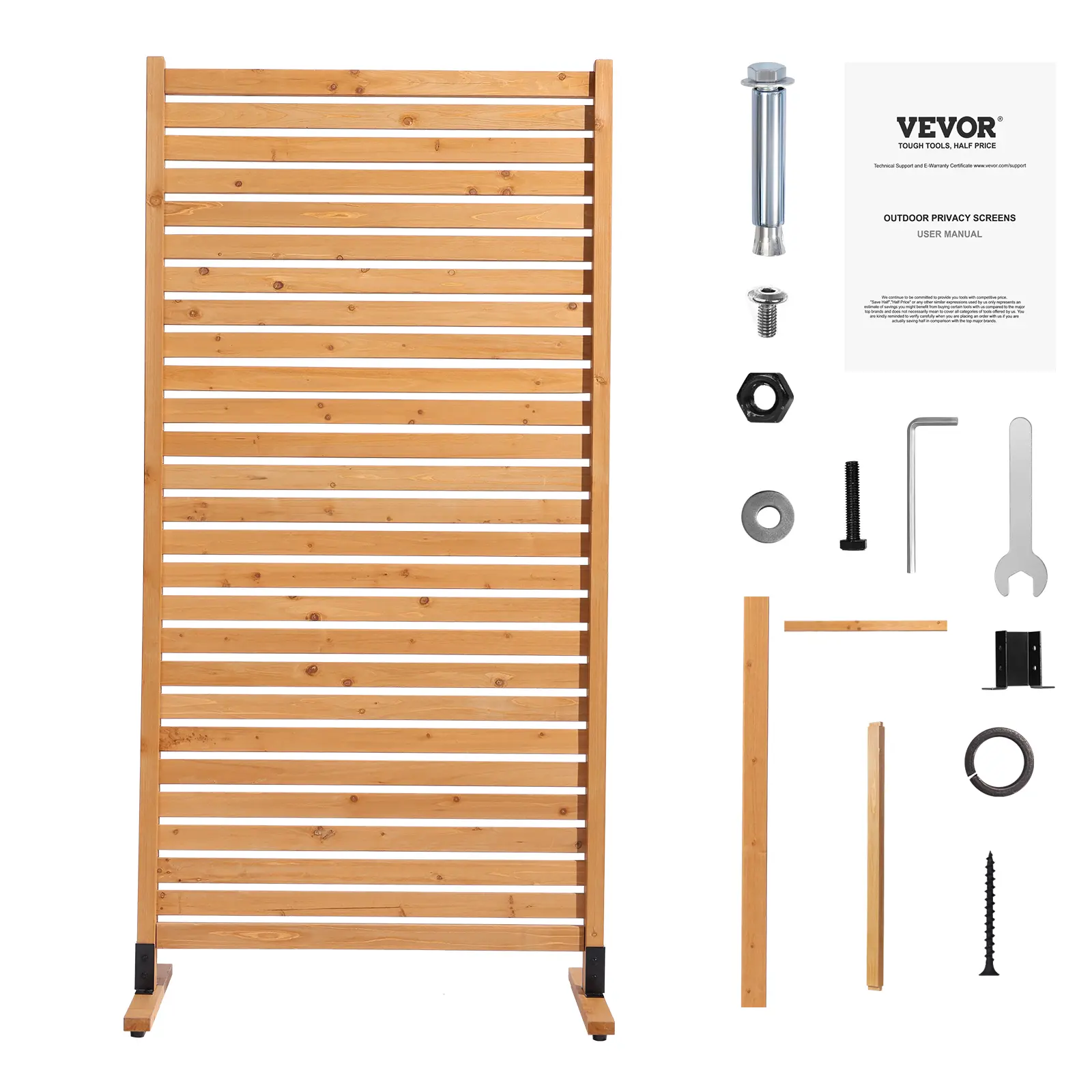 【summerfinds】VEVOR 36"x76" Concrete Stainless Steel Freestanding Wooden Privacy Screen with Ground Stakes & 15 Large Washers, Outdoor Porch Room Divider, Father's Day Gift [DealsForYouDays], Patio, Modern