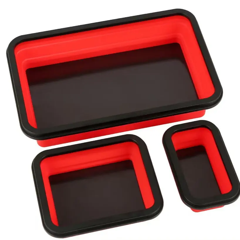 3-Piece Magnetic Foldable Tray Set, Durable Silicone Trays for Organizing Screws Tools and Small Parts, Space-Saving Design for Easy Storage