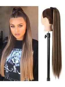 85cm Long Straight Ponytail Hair Extension for Women, Invisible Clip-In Braided Design, Natural Look Perfect for Daily Style, Synthetic Extensions