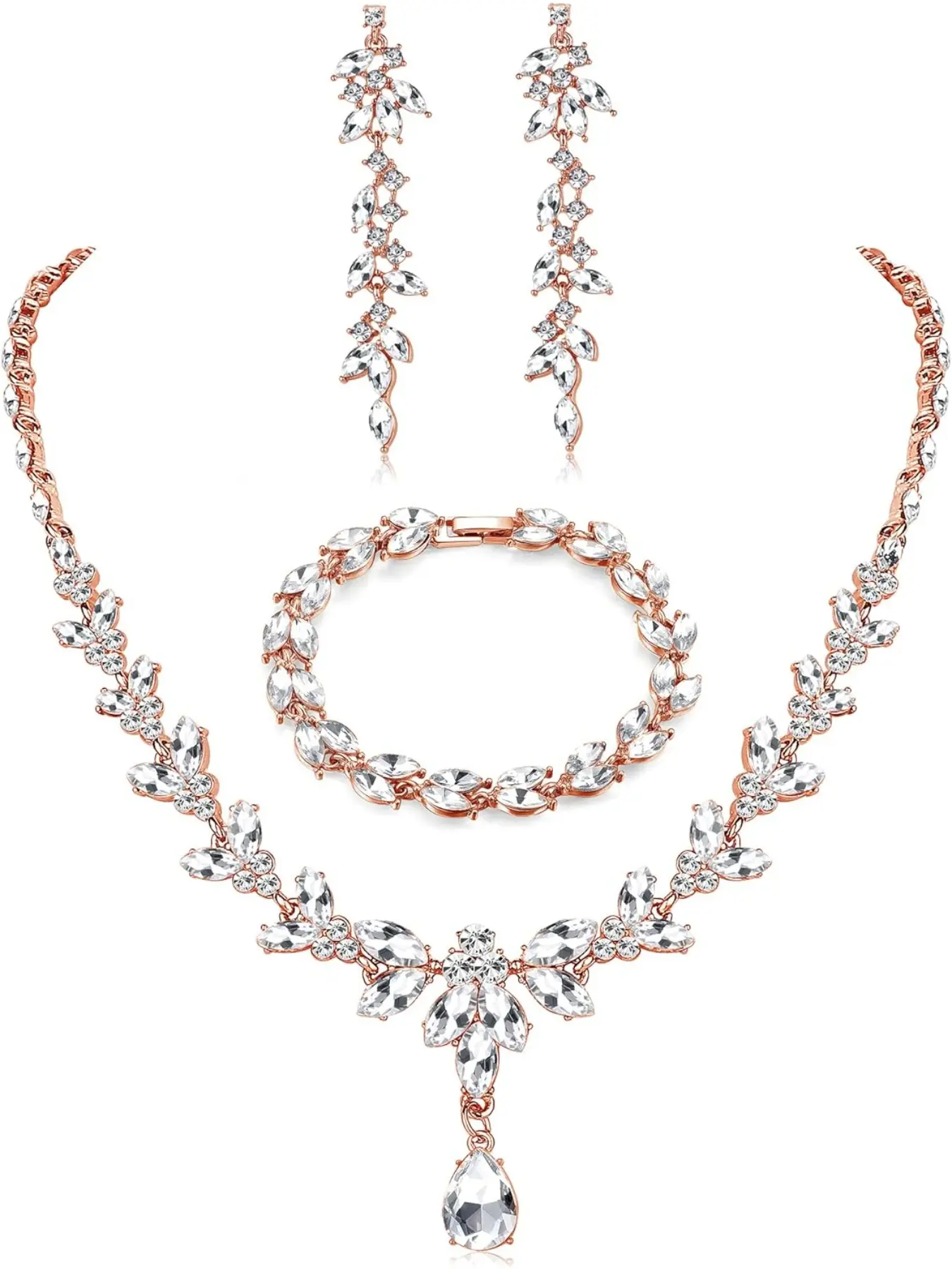 Prom Jewelry Set Necklace Dangle Earrings Bracelet Bride Bridesmaid Crystal Bridal Jewelry Set for Wedding Rhinestone Engagement Party Prom Jewelry Set for Women
