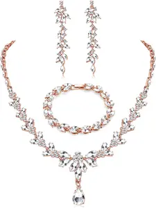 Prom Jewelry Set Necklace Dangle Earrings Bracelet Bride Bridesmaid Crystal Bridal Jewelry Set for Wedding Rhinestone Engagement Party Prom Jewelry Set for Women