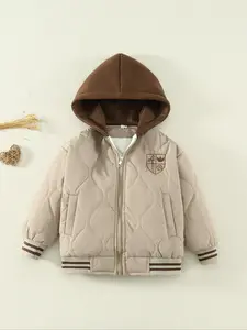 New Fleece Lined Jacket for Boys & Girls, Fall Winter Hooded Plush Cotton Coat, Fashionable Loose Fit with Pockets, Warm Casual Top, Casual Zipper Coat