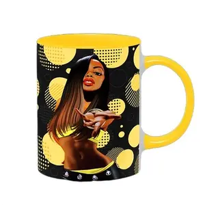 Hip Hop Mug Shots Classic Caricature Ceramic Mug with Color Handle/Rim Coffee Colorful Drinkware Printed Tea