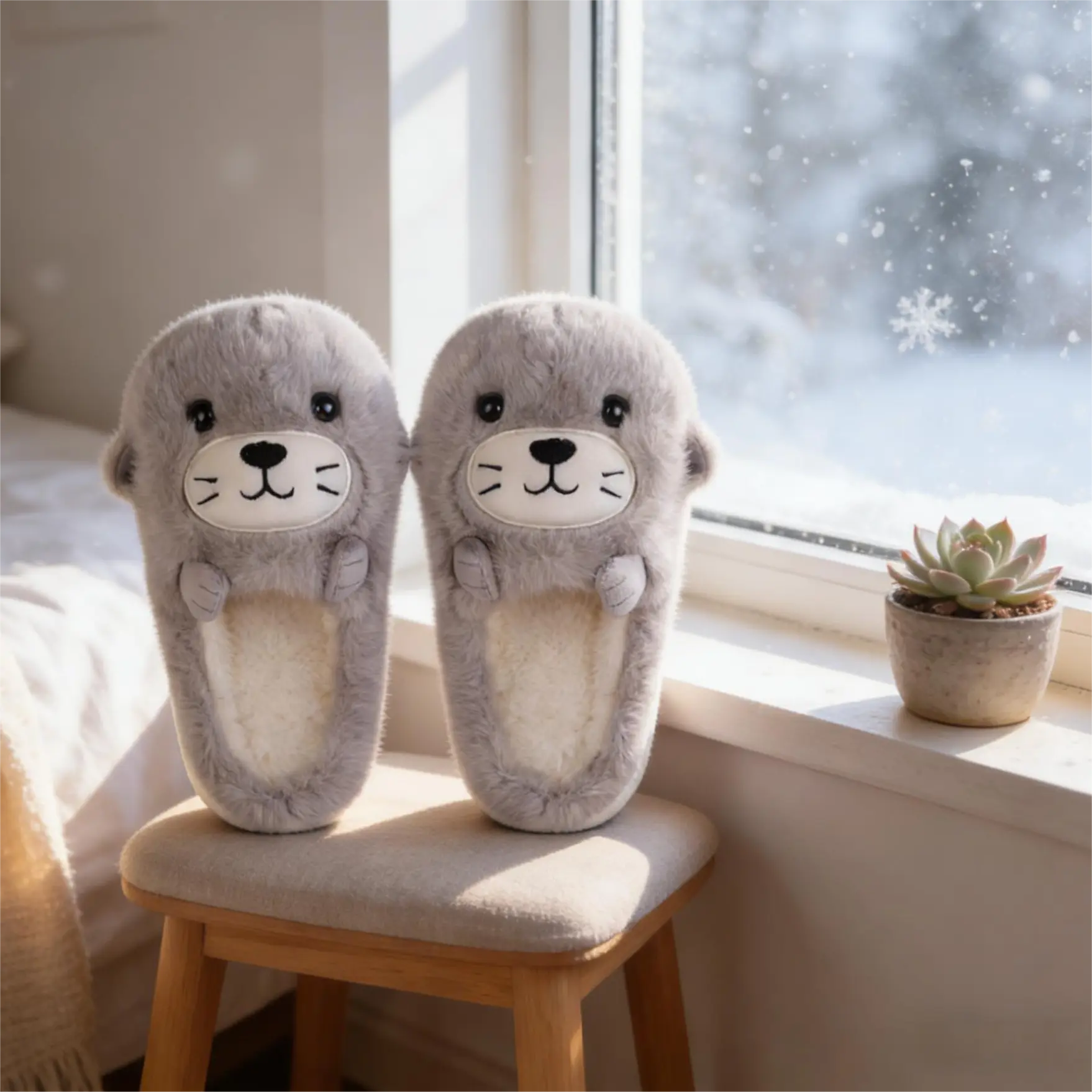 Women's Seal Pup Plush Slippers, Soft Cushioned Marine Animal Design Home Footwear, Animal Mascot & Cloud-Like Fluffy Fashion Cozy Room Shoes, Soft Cushioned Slippers, Animal Mascot Women's Fashion Slippers