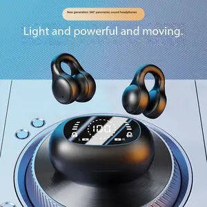 New Mirror-Style Digital Display Soft Silicone Ear Clip Wireless Bluetooth Headphones with Noise Reduction, High-Definition, and Lossless for Sports clear voice call