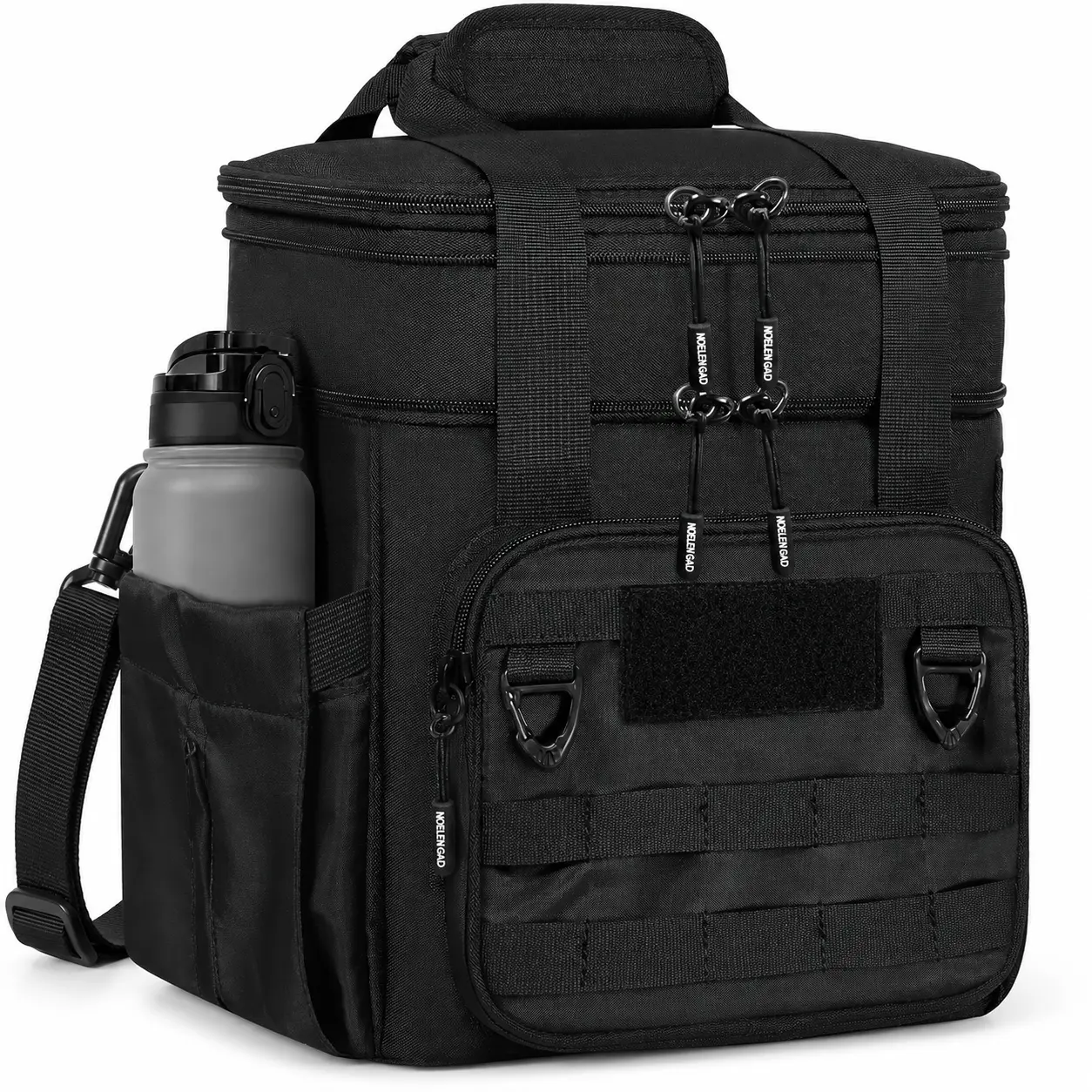 Expandable Insulated Lunch Box for Men & Women - Tactical Cooler Lunch Bag, Keeps Food Hot or Cold 8 Hours, Large Capacity with Water Bottle Holder & Shoulder Strap (Black)