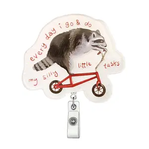Cute Bike Rat Design Badge Holder, 1 Count Retractable Badge Clip, Badge Reels, ID Card Holder for Student Office Staff Doctor Nurse Teacher
